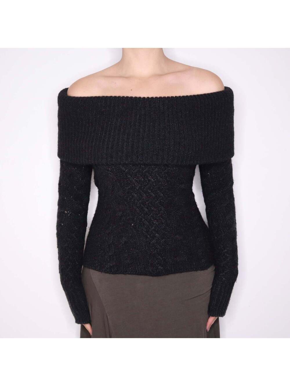Y2K PATRIZIA PEPE Black Knit Off the Shoulder Sweater (S/M)